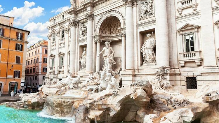 Rome, Italy - December 14, 2023: Amazing view of the Trevi Fountain in Rome, Italy. Trevi Fountain or Fontana di Trevi.