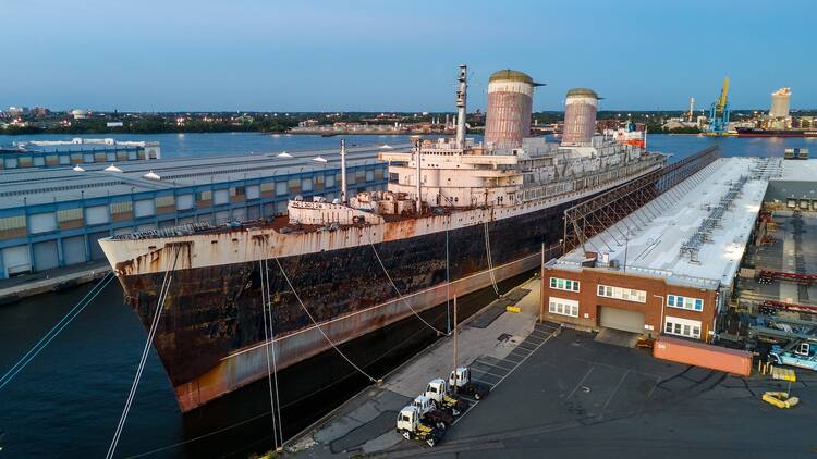 The S.S. United States berthed in Philadelphia PA