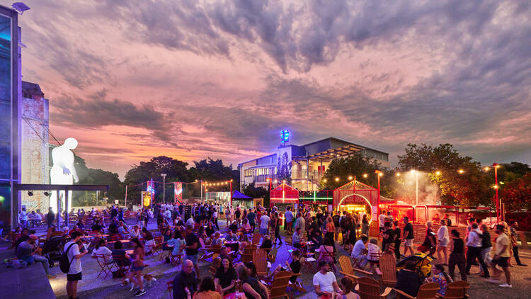 Outdoor food festival at night