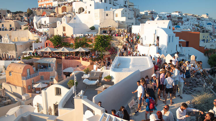 Oia in Santorini crowded with tourists