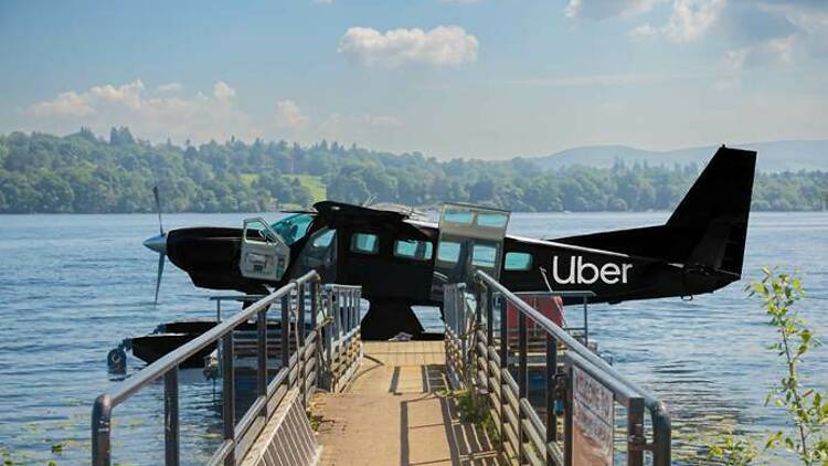 Uber seaplane on Loch Lomond in Scotland