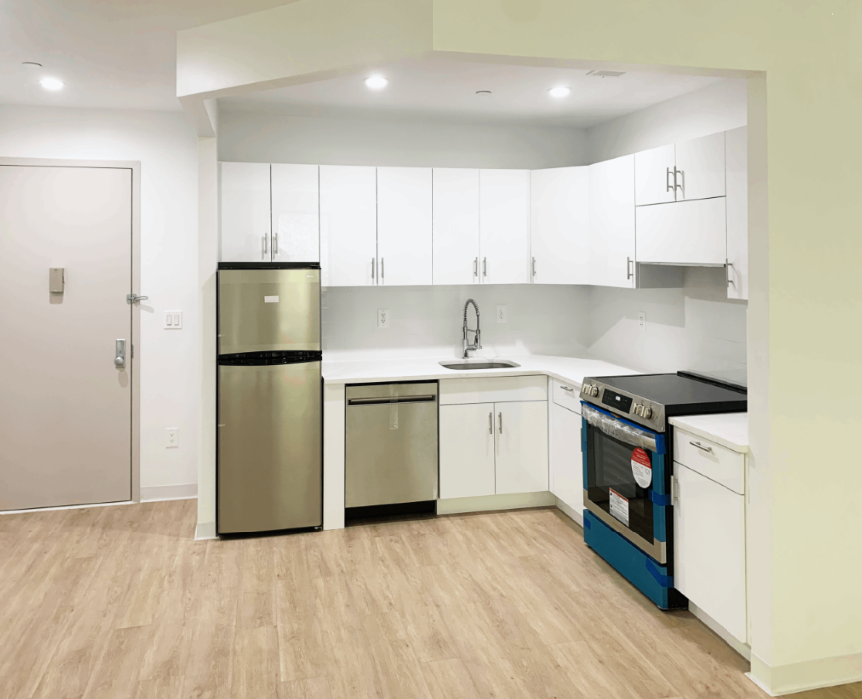 Astoria affordable housing apartment building kitchen