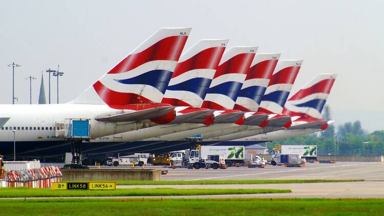 British Airways planes on the runway at London Heathrow Airport