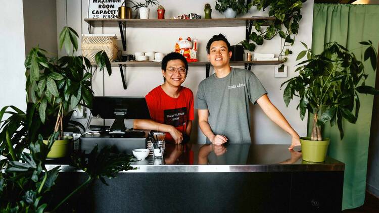 Owners Michael Yang and Kevin Liang behind the counter at Mala Class