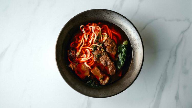 Spicy beef noodle soup at Mala Class