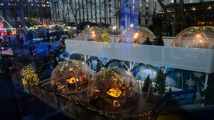 Igloos at Bank of America Winter Village at Bryant Park.