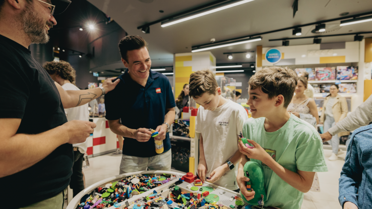 kids playing with lego in stores