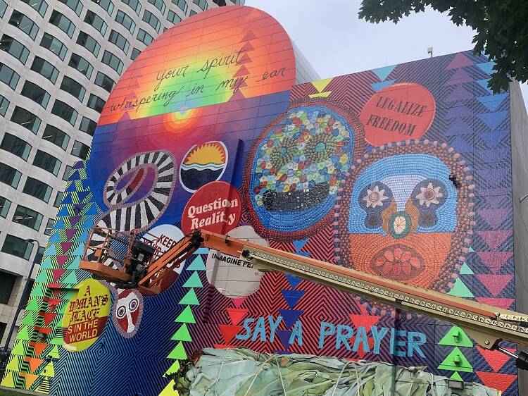 Dewey Square Greenway mural 2024 Jeffrey Gibson "your spirit whispering in my ear"