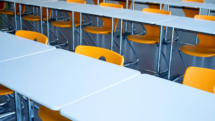 Classroom with desks and chairs