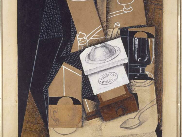 Moulin à café, tasse et verre sur une table (Molinillo de café, taza y copa sobre una mesa). Juan Gris, 1915-1916. (Sala 204.01).