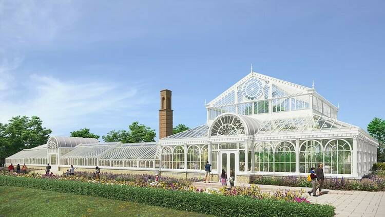 Birmingham Botanical Gardens, renders of restored glasshouse