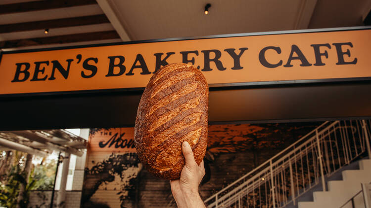 Ben's Bakery Cafe sign and a loaf of bread