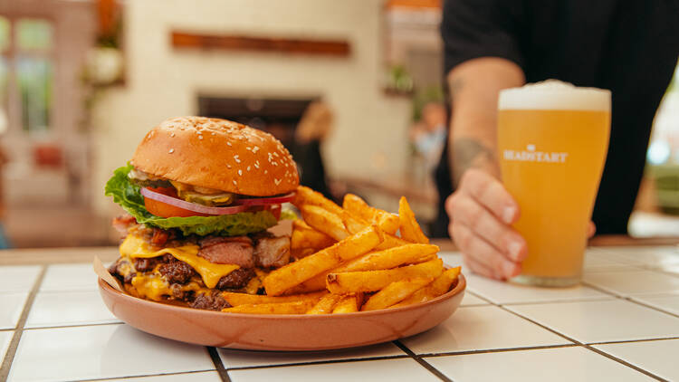 A burger and beer at The Mona