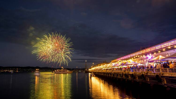 Fireworks on pier