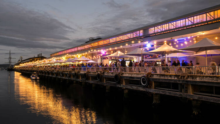 Pier at night with lights