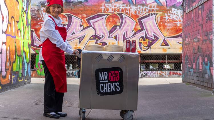 Aunty Chen with her trolley of dumplings.