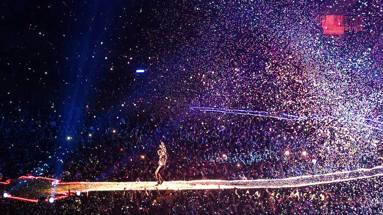 Chris Martin of Coldplay performing live in Madrid, Spain