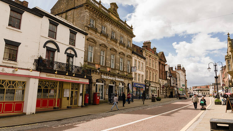 Wrexham city centre in Wales, UK