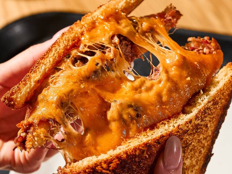 Americas BBQ grilled cheese with smoked brisket