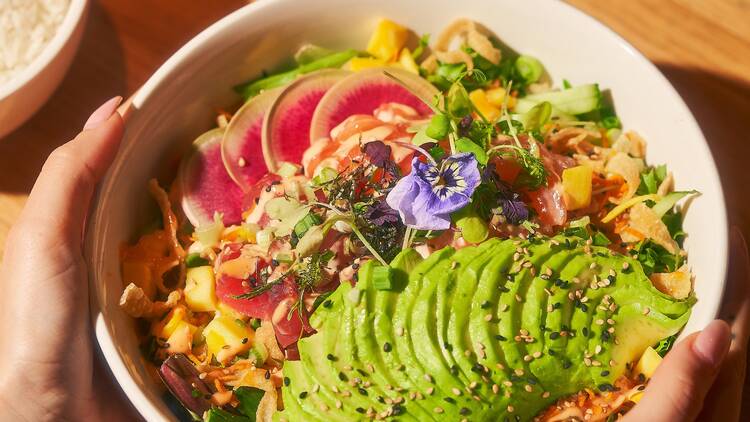 Le Blossom’s salmon and tuna poke bowl