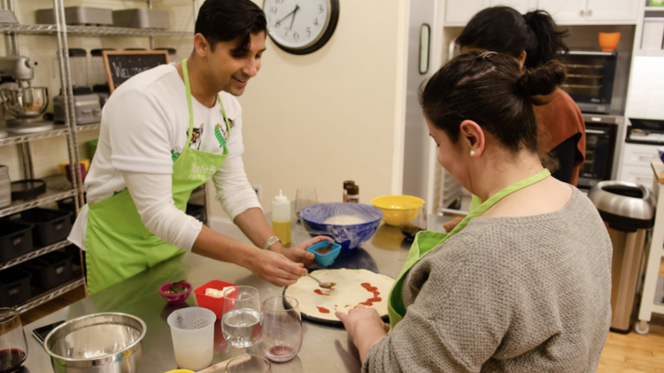 Group pizza making for team building