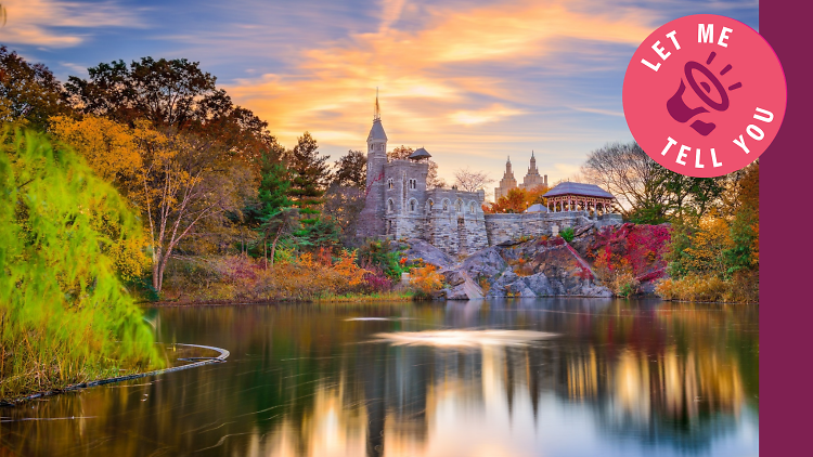 Central Park, New York City at Belvedere Castle during an autumn sunset 