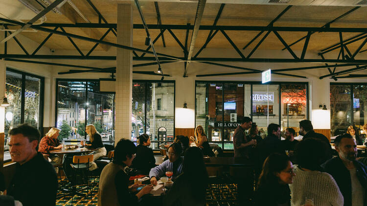 People gathered in the busy CBD pub Springrock.