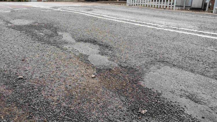 A pothole in the road in Stoke-on-Trent