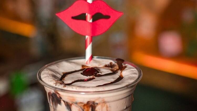 The “Cherry Red Lips” shake at the Burger Joint