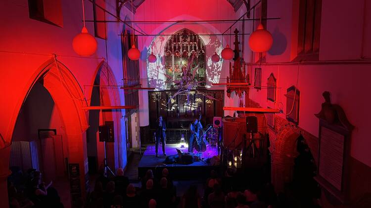 Sealionwoman performing at Stoke Newington Old Church