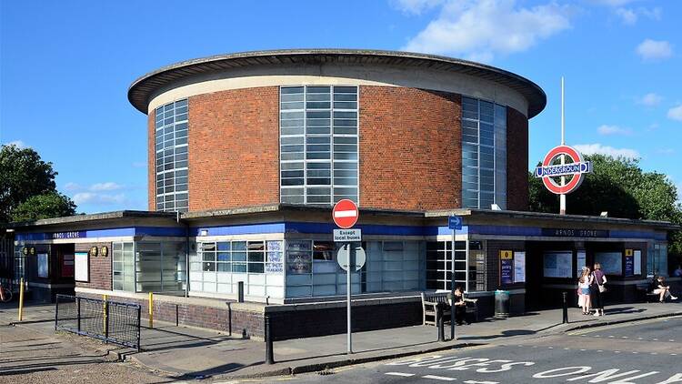 Arnos Grove tube station in London, on the Piccadilly line