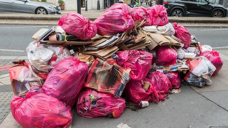 Tower Hamlets bin bags overflowing during a strike