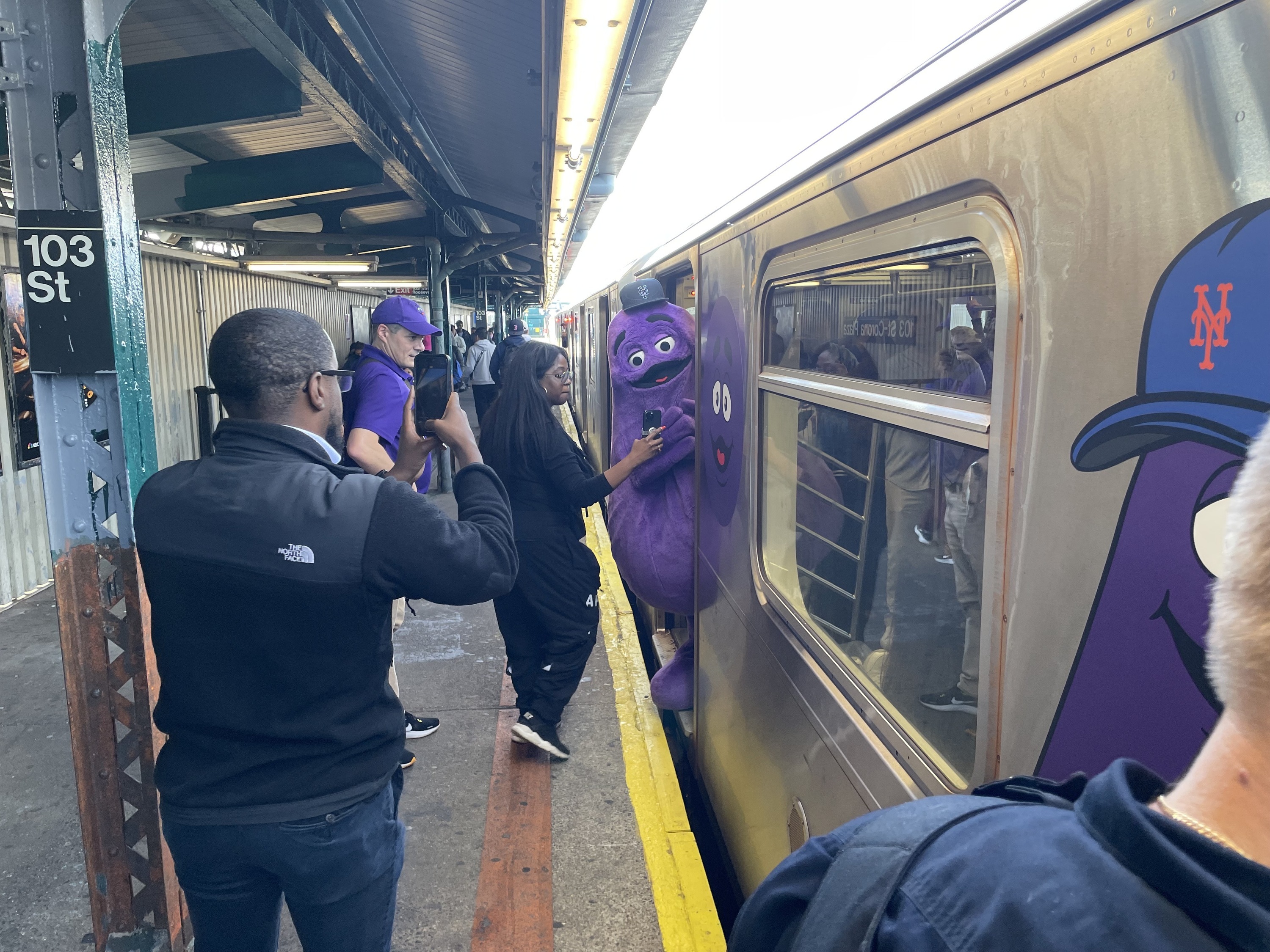 Grimace on the 7 train