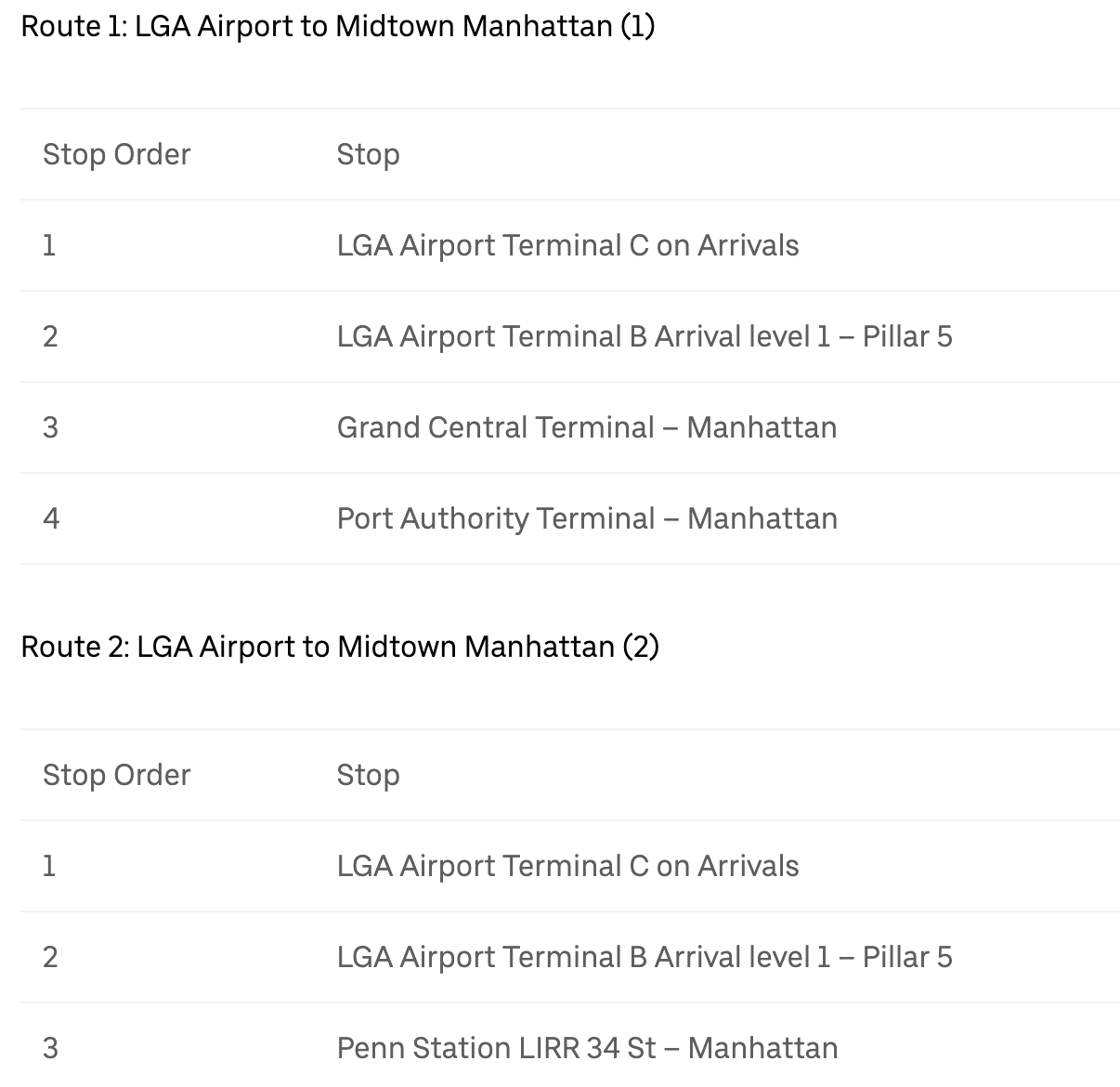 Uber Airport Shuttle schedule