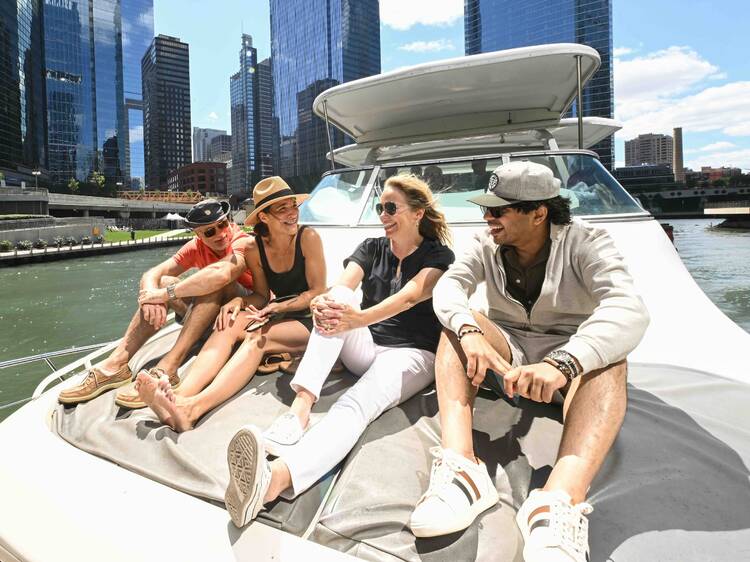 Four people on a boat