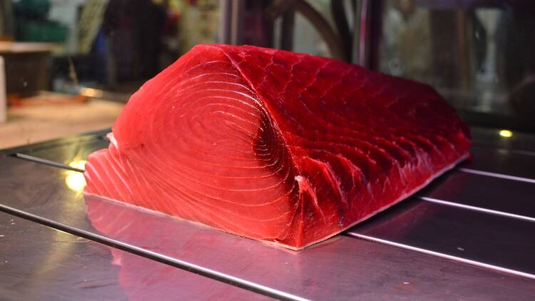 bluefin tuna at a fish market