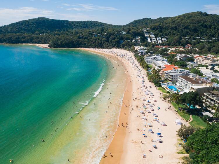 Aerial shot over Noosa Main Beach