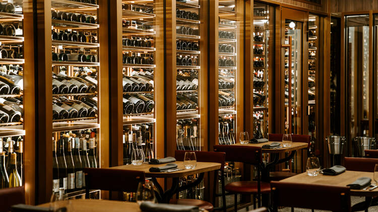 Stocked wine cellar at Circl Wine House.