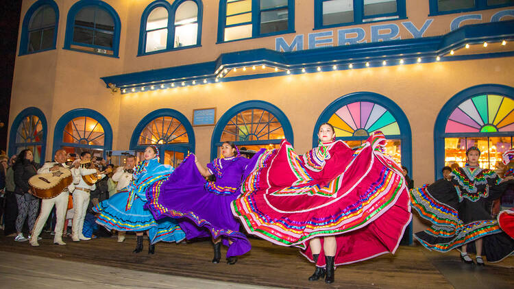 Day of the Dead dancers perform on the Santa Monica Pier