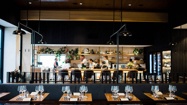 Inside of dining room with black decor