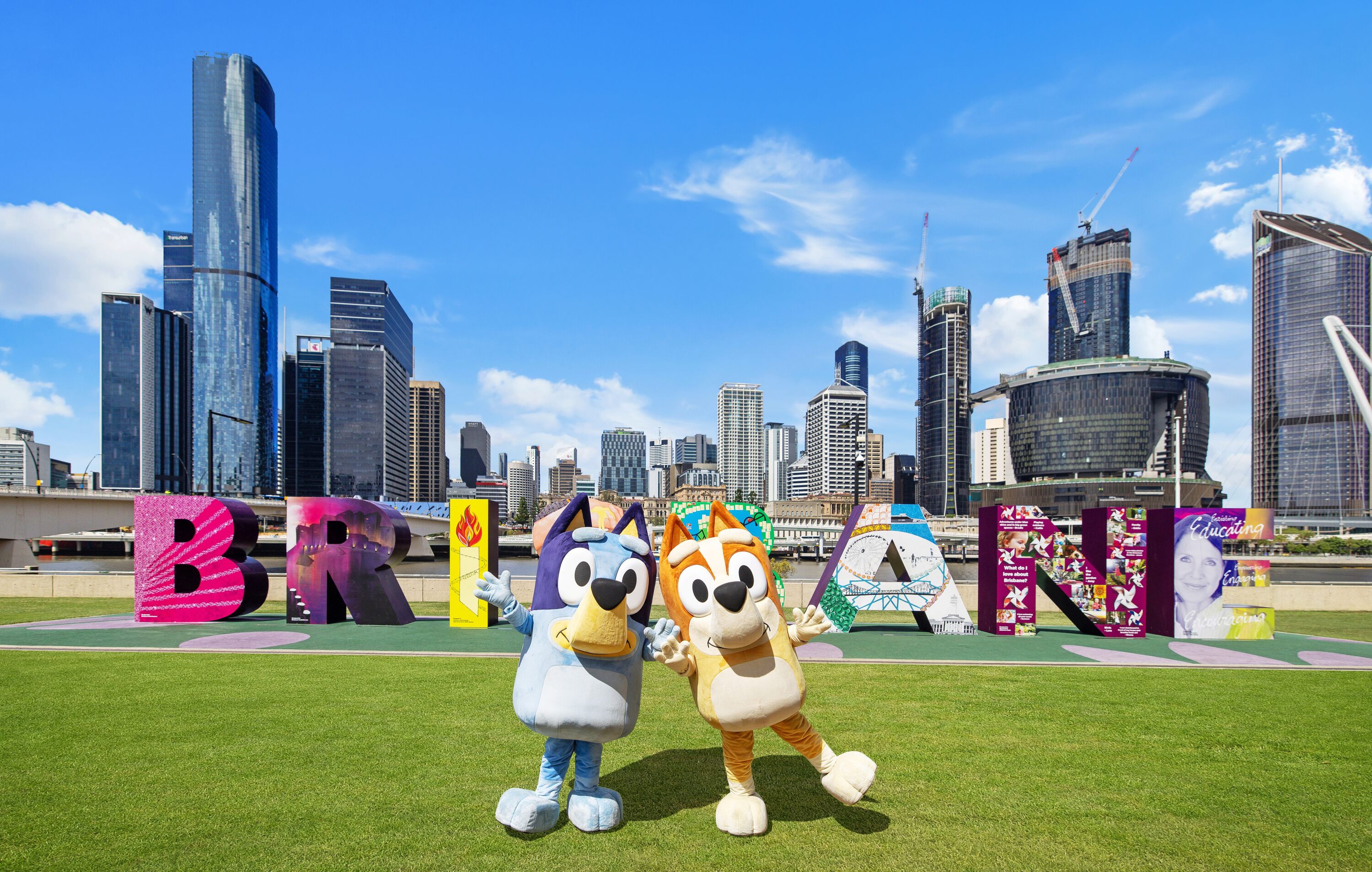 Bluey characters posed in Brisbane 