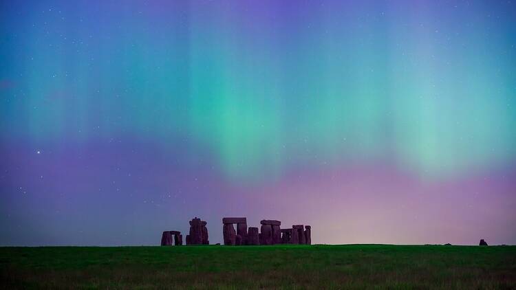 Stonehenge under the northern lights in the UK