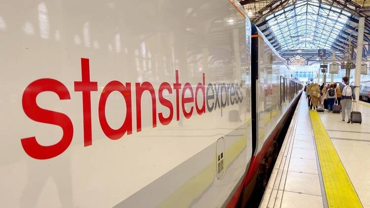 Stansted Express train in London’s Liverpool Street