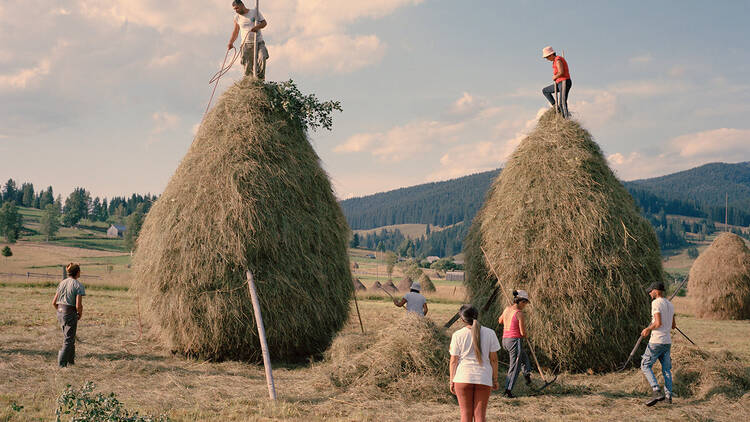 An image of haymaking in rural Romania from photographer Billy Barraclough’s new solo exhibition ‘Fodder’