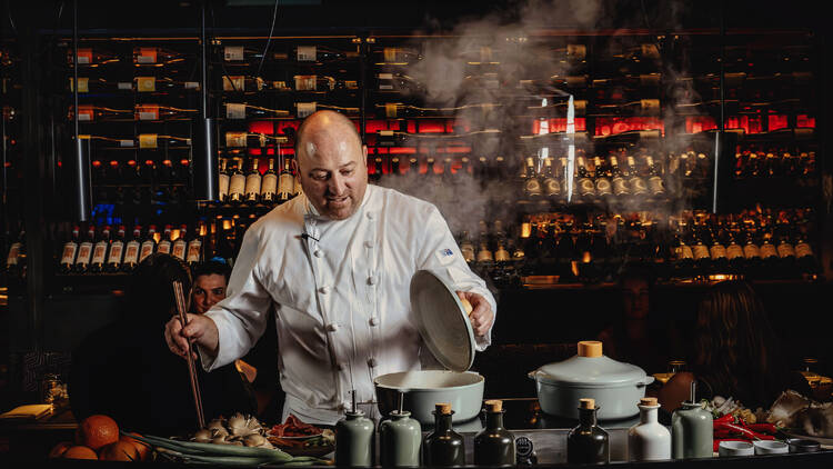 Head chef Andy Evans cooking at Spice Temple