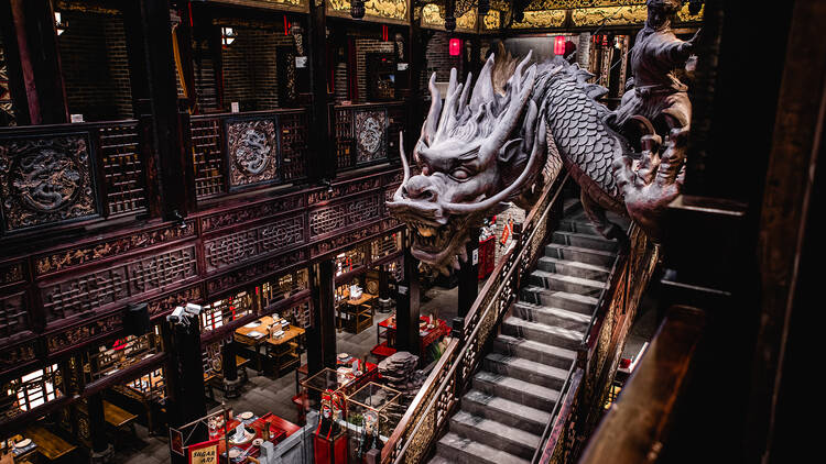 Suspended dragon artwork at Panda Hot Pot Carlton.