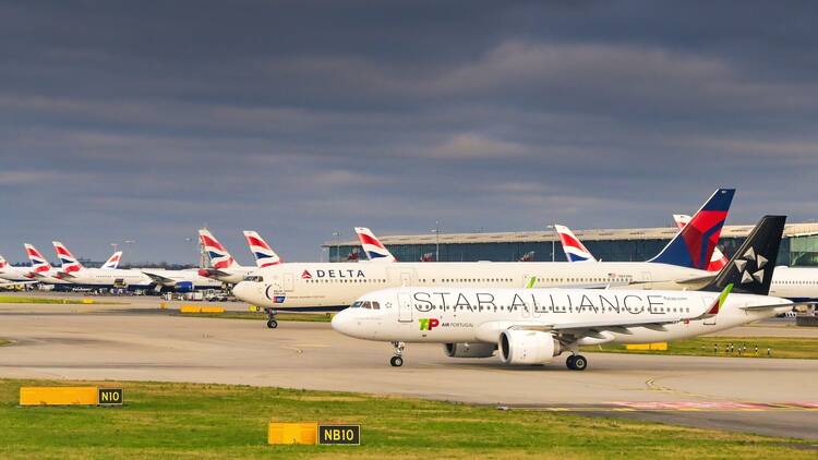 Planes on the runway in the UK