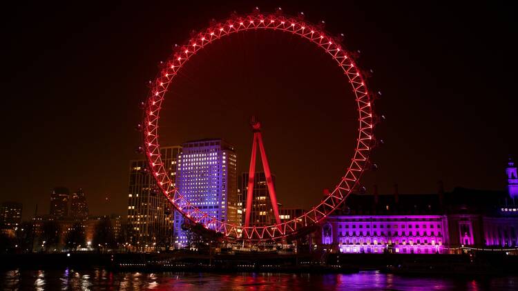 London Eye lit up red 