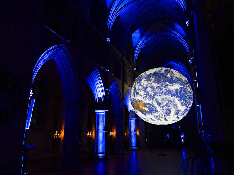 There’s a huge, glowing, spinning planet Earth at Southwark Cathedral