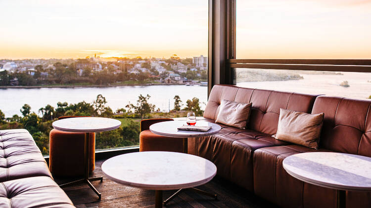 Views from rooftop bar over Barangaroo harbour